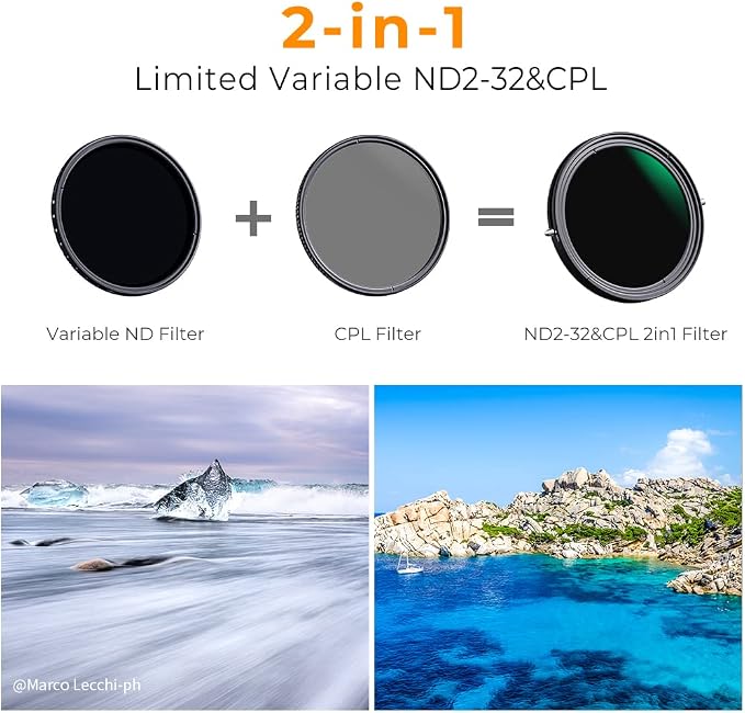 K&F CONCEPT 40.5mm Variable Fader ND2-ND32 ND Filter and CPL Circular