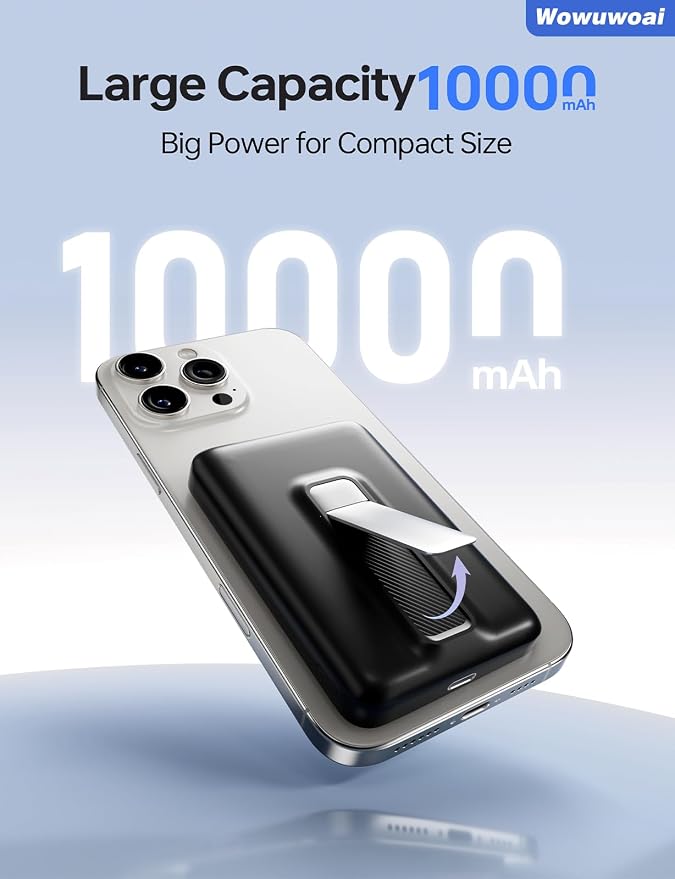 for Magsafe Portable Charger,10000mAh Wireless Magnetic Power Bank with USB C Charging and stand, Travel Essential for Magsafe Battery Pack Compatible with iPhone 17/air/16/15/14/13/12 Series