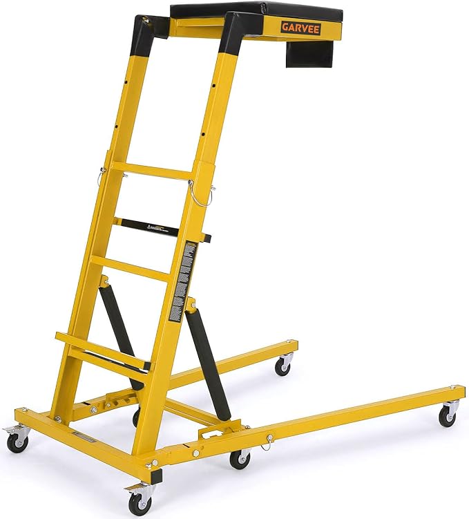 Garvee Top Side Automotive Engine Creeper, Adjustable Height from 48" - 66", 400LBS Capacity Foldable Creeper,6 Swivel Caster Wheels,Thicker Cushion,Tool Pouch, Yellow