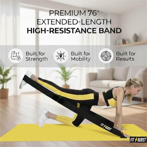 76" Premium Black Fabric Resistance Bands – Extra Long Non-Slip Stretch Bands for Exercise, Yoga & Physical Therapy – No Pinching & Snapping – Durable 3" Wide Extra Long Workout Strap for Pilates