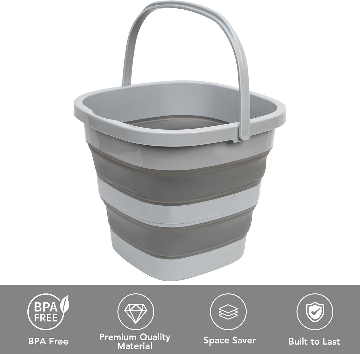 Collapsible Bucket, 2.6 Gallon 10L Mop Bucket for Cleaning, Car Washing, Portable Plastic Tub for Camping, RV, Beach, Fishing, Garden, Indoor and Outdoor Space Saving Wash Basin Ice Buckets