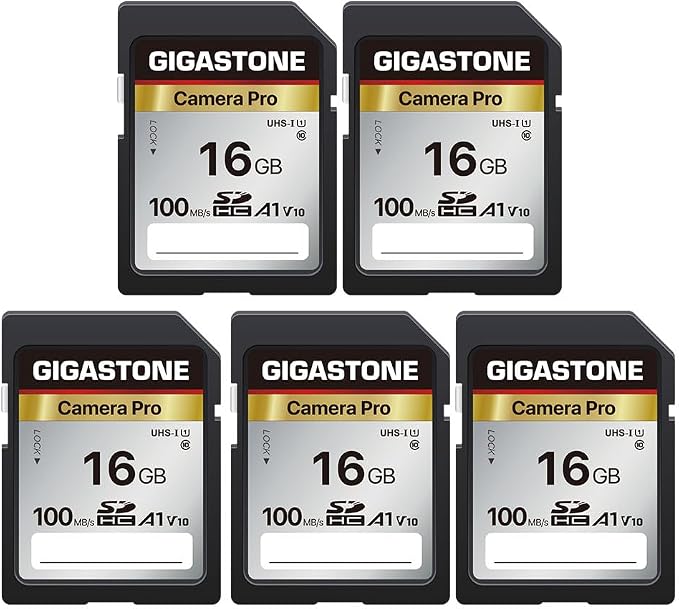 【5-Years Data Recovery】 GIGASTONE 16GB SD Card 5-Pack, Camera Pro, UHS-I A1 V10