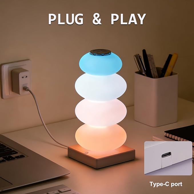 AVEKI RGB Touch Table Lamp, Color Changing Night Light Candy Gourd Design, USB Powered, Bedroom Desk Ambient Light, Small Bedside Lamp for Bedroom Living Room Home Decor (White)