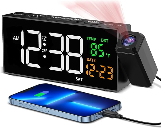 Netzu Projection Clock for Bedroom Ceiling, Alarm Clocks