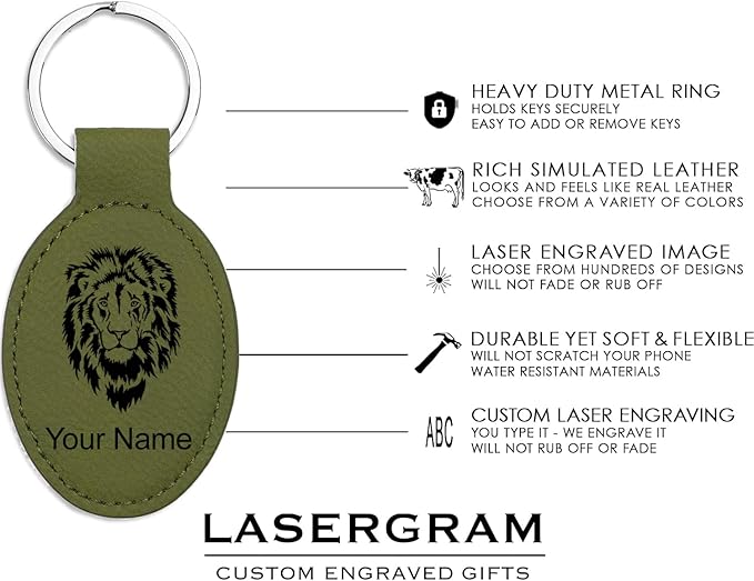 LaserGram Oval Keychain, Off Road Racer, Personalized Engraving Included (Camo Green)