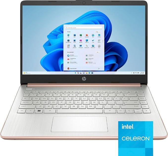 HP 14" HD (1366 x 768) Display Laptop, Intel Celeron N4120, 1.1GHz, 4GB Memory, 128GB eMMC, Windows 11 Home in S Mode, Rose Gold, 14-dq0762dx (Renewed)