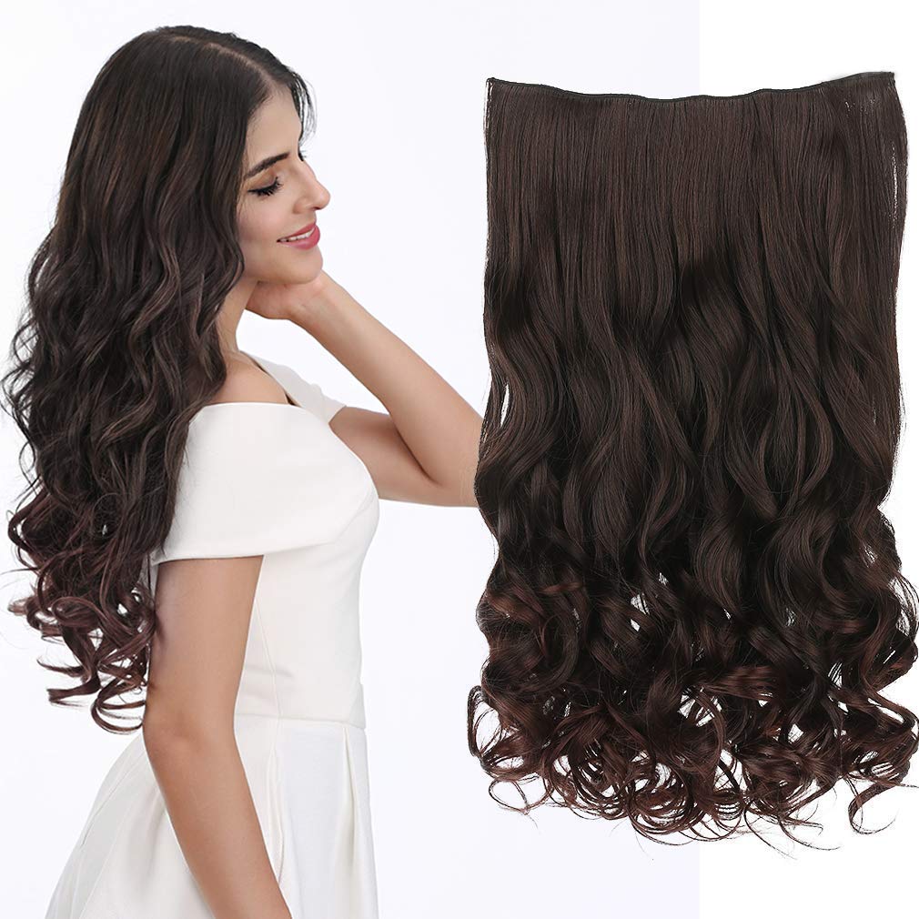 Reecho 18'' 1-Pack 3/4 Full Head Curly Wavy Clips In On Synthetic Hair Extensions He008 Hairpieces For Women 5 Clips 4.0 Oz Per