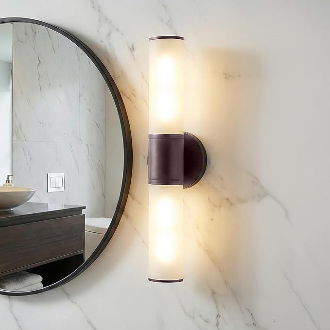 2-Light Bathroom Vanity Lighting Fixture, Oil Rubbed Bronze Wall Sconce with Opal White Glass, E26 Stocket Indoor Wall Lamp, Modern Mirror Light. 2 Pack