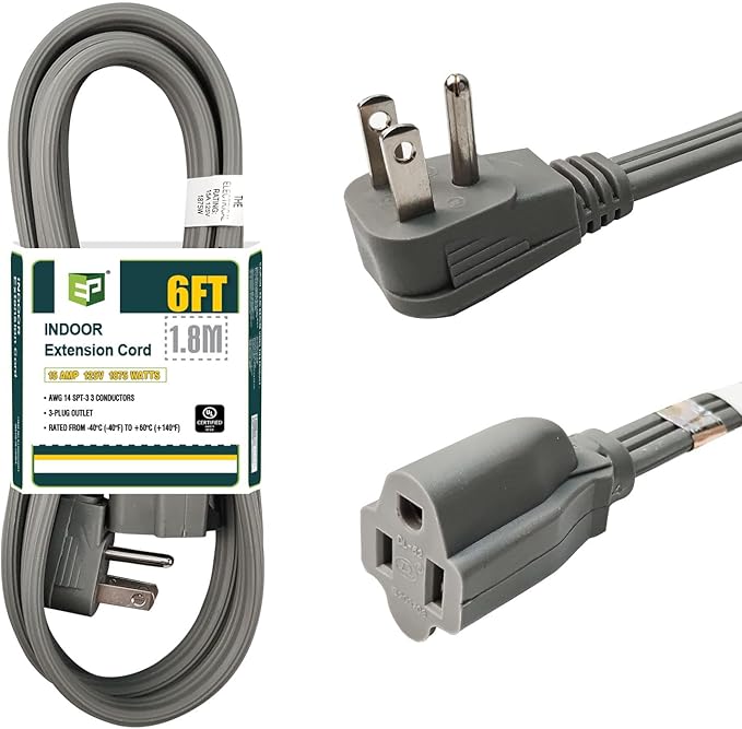 EP 6 Ft Heavy Duty Appliance Extension Cord - 14 Gauge 3 Prong Grounded Cable Wire, Ideal for Air Conditioners, Refrigerators, Microwaves, Washing Machines & More - Indoor Use, Gray