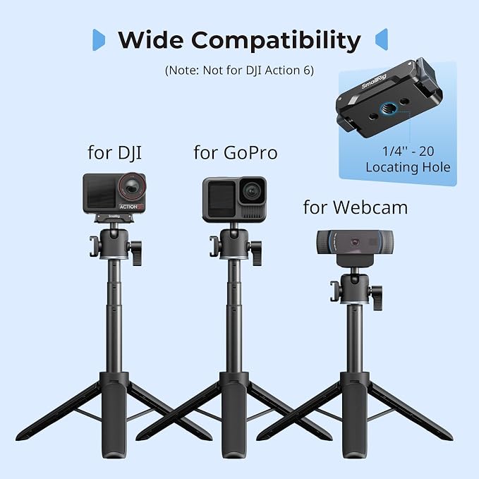 SmallRig Action Camera Selfie Stick Tripod, 7.8-21.6in Extendable, 360° Ball