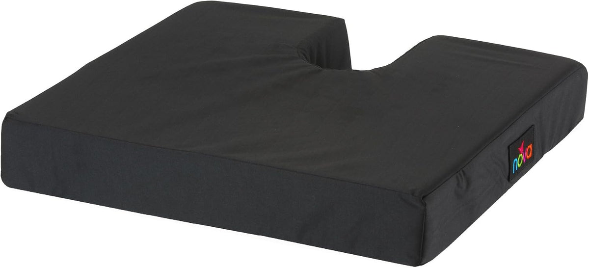 NOVA U-Cut Coccyx Wheelchair Cushion 18" x 16" – Orthopedic Foam Seat Pad for Tailbone Pressure Relief & Spine Support – Secure Non-Slip Bottom with Velcro Straps – Removable Washable Cover