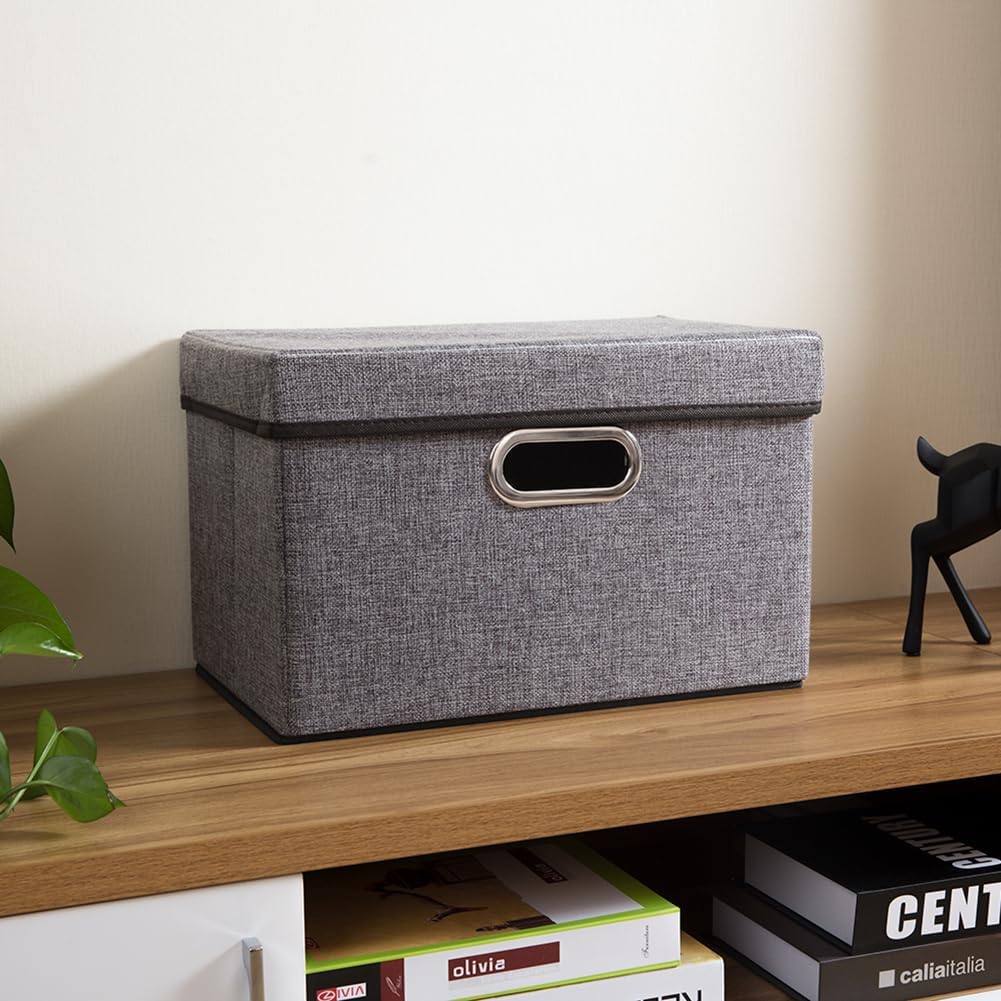 PRANDOM Foldable Storage Boxes with Lids [1-Pack] Linen Fabric Collapsible Storage Bins Organizer Containers Baskets Cube with Cover for Home Bedroom Closet Office Nursery (14.9x9.8x9.8)