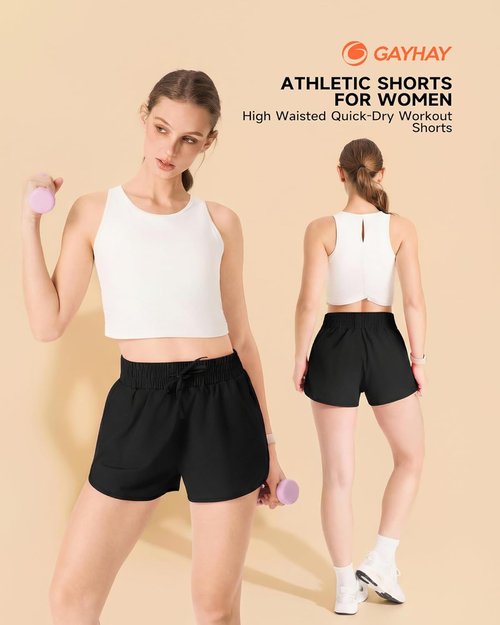 GAYHAY Women's Running Shorts - High-Waisted Quick-Dry Athletic Gym Shorts with Pockets | Black