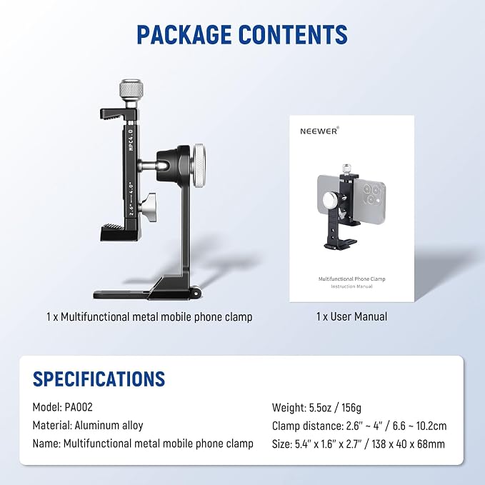 NEEWER Smartphone Tripod Mount Aluminum Alloy, 360° Rotatable Phone Stand
