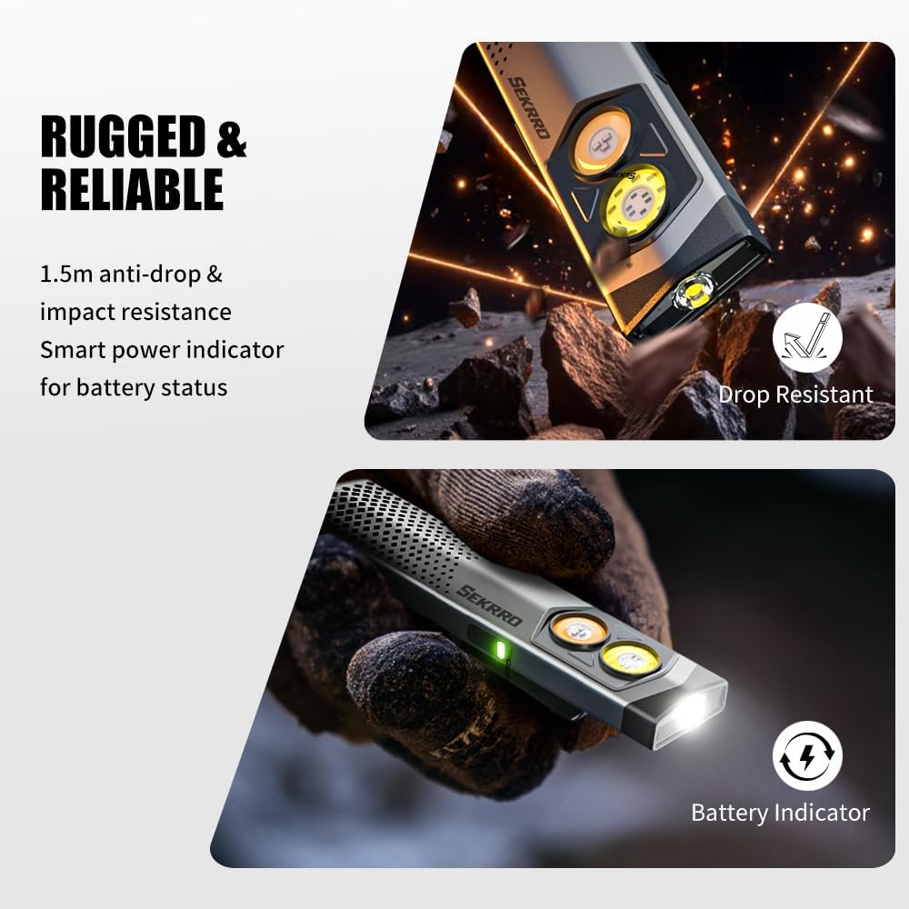 Sekrro K18pro EDC Flashlight - 650LM USB-C Rechargeable Pocket Light with UV & Red Modes | Magnetic Work Light for Camping & Repairs