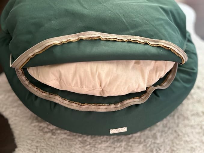 Organic Cotton Canvas Dog Bed: Removable Cover, Natural Fill - Made in USA (Sage Green, Small 24" x 7" inches)