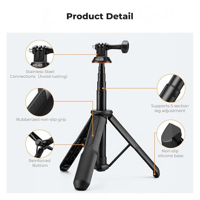 K&F CONCEPT 58.5cm/23" Selfie Stick Tripod, Portable Vlog Handle Grip Action
