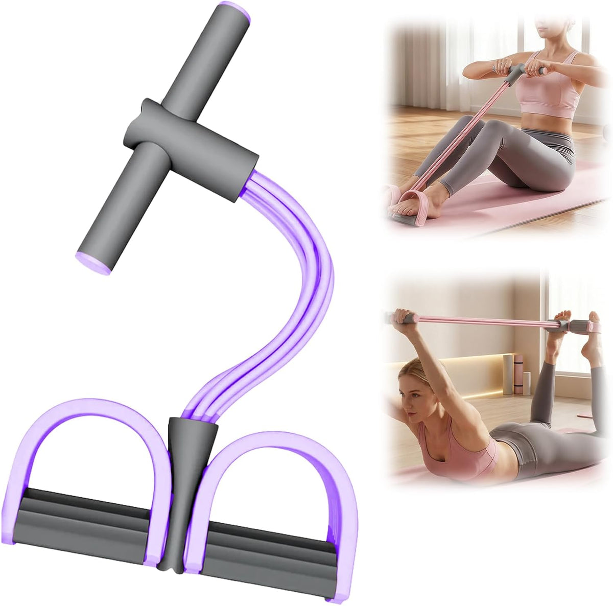 Pedal Resistance Bands - 2026 Upgrade Multifunction Tension Rope | 6-Tube Elastic Yoga Bands in Purple