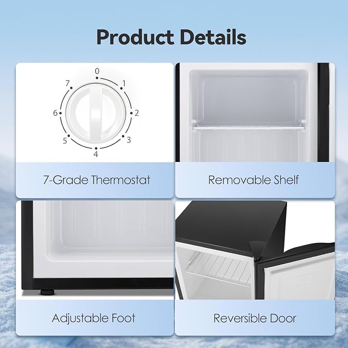 Antarctic Star 1.1 Cu.ft Small Upright Freezer, Compact Mini Freezer with Adjustable Thermostat, Removable Shelves, Reversible Door Hinge, Quiet for Home/Office/Dorm/Kitchen