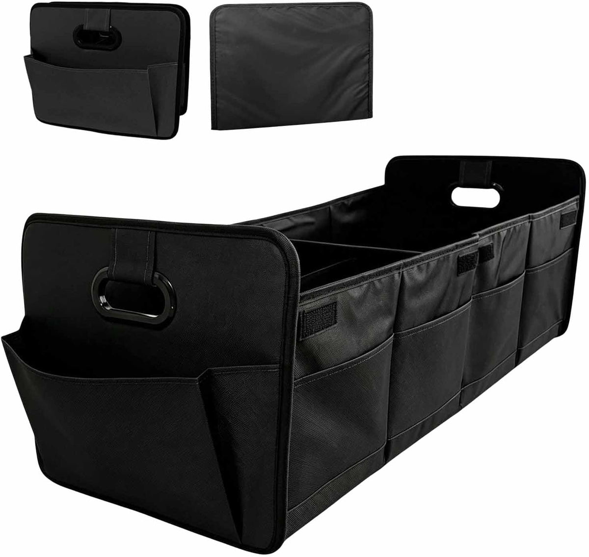 Trunk Organizer, Multi-Compartment Auto Storage Organizer with Reinforced Handles, Foldable Waterproof Oxford Trunk Cargo Storage Box for Most Vehicles, Car Accessory (Black)
