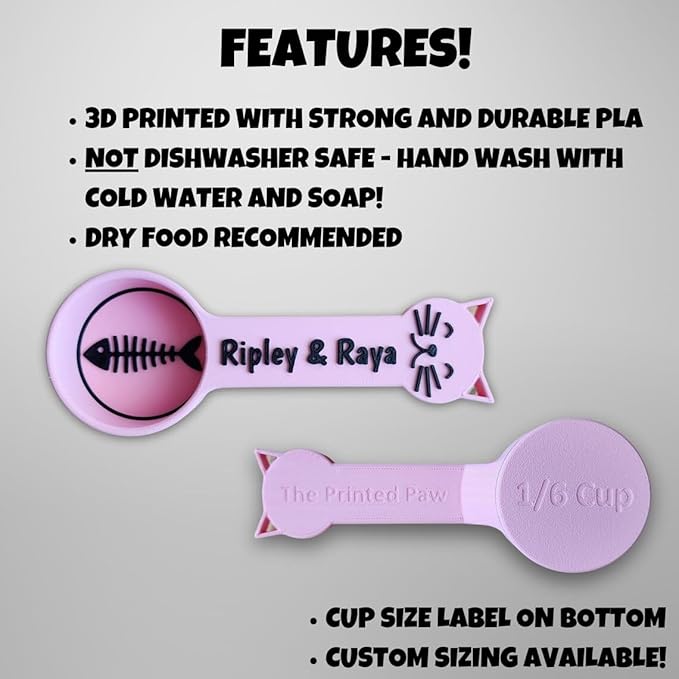 Personalized Cat Food Scoop, Cat Food Measuring Cup with Name, Kibble Scoop (7 oz - 7/8 cup)