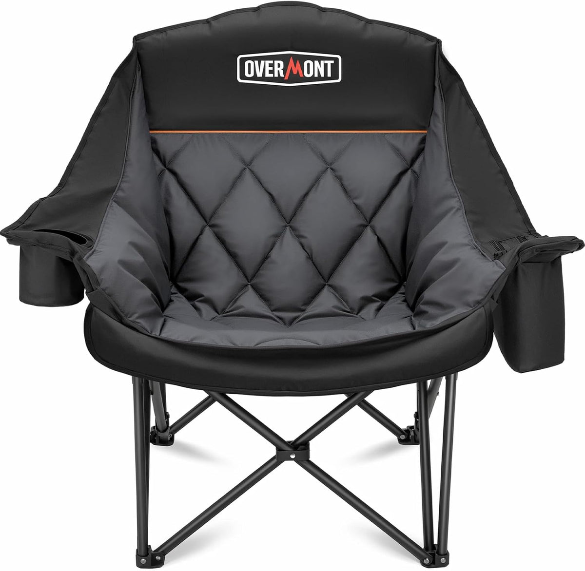 Overmont Oversized XL Camping Chair - Heavy-Duty 400lbs Support with Padded Comfort & Side Pocket | Black