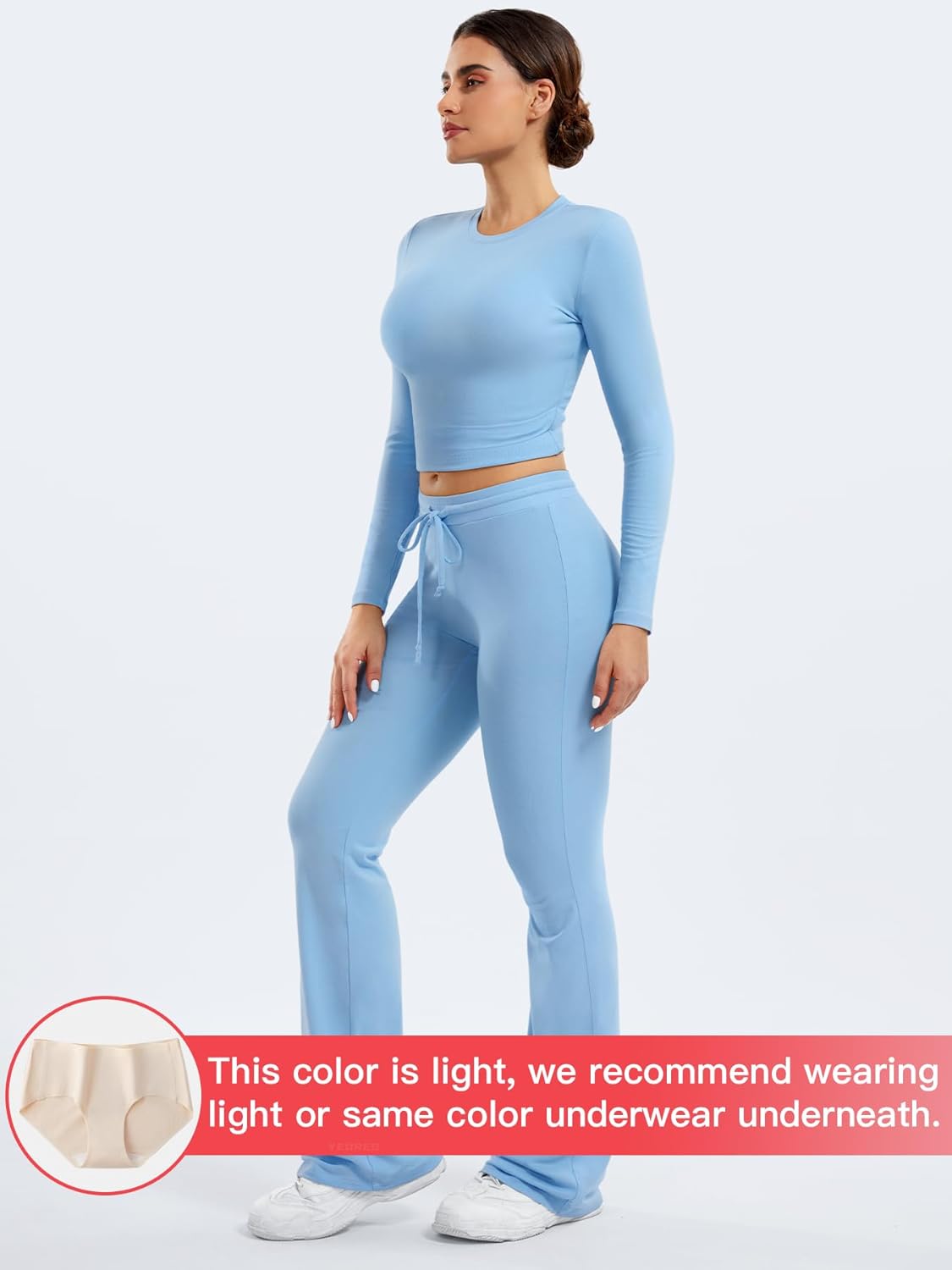 YEOREO Women's Two-Piece Lounge Set - Long Sleeve Top & Drawstring Wide Leg Pants | Stylish Comfort
