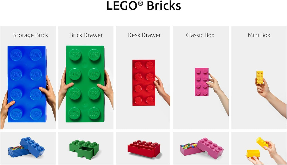 LEGO Storage Brick 8 - studs BLUE - Stackable Plastic Storage Box with Lid for Kids and Adults, Ideal Desk Organizer and Toy Box - 12.1L Capacity