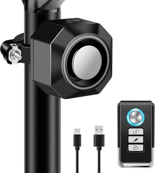 NineLeaf Bike Alarm - USB Rechargeable Anti-Theft Wireless Security System | 110dB Loud with Remote & Mount