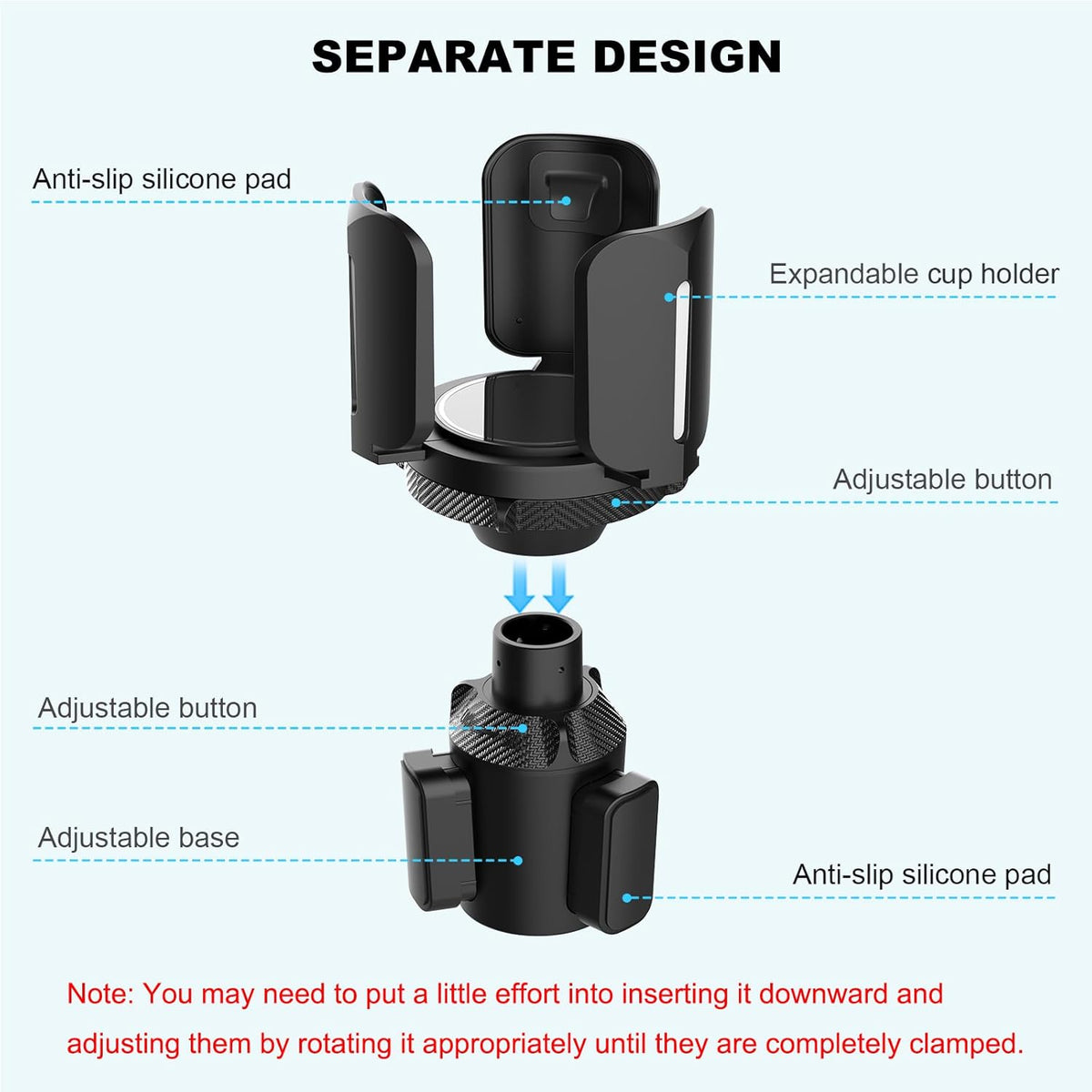Upgraded 64oz Large Cup Holder Expander with Coaster for Car, Expandable Cup Holder Adapter with Adjustable Base, Universal Compatible with Yeti, Hydro Flasks, Owala, Other Big Bottles Mugs Drinks