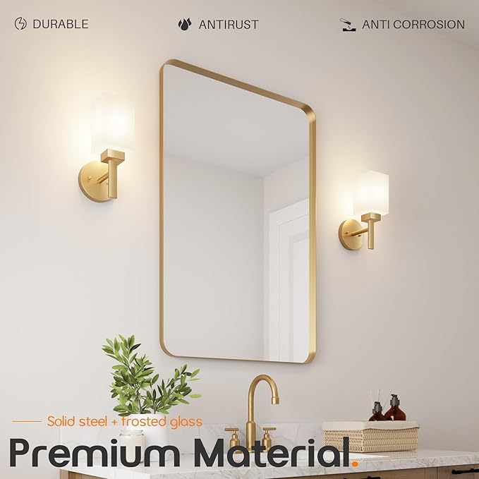 Vanity Lighting Fixture with White Frosted Glass, Gold Wall Lamp for Bathroom Mirror Bedroom, Living Room, Kitchen Cabinet, Washroom Porch T002GD-L1