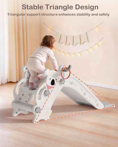 Babytronic Toddler Slide - 4-in-1 Indoor & Outdoor Playground with Climber, Basketball Hoop & Ring Toss | Cream & Gray