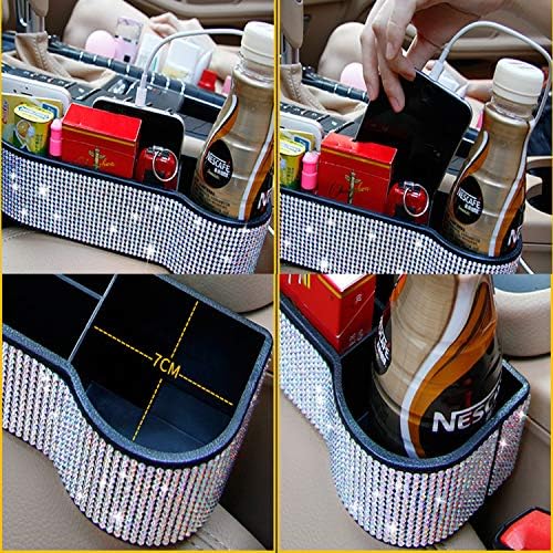 Car Seat Side Drop Organizer, Sparkle Car Seat Gap Filler, Car Seat Console Storage Organizer, Crystal Car Seat Pockets with Cup Holder and Two Charging Ports for Co-Driver.