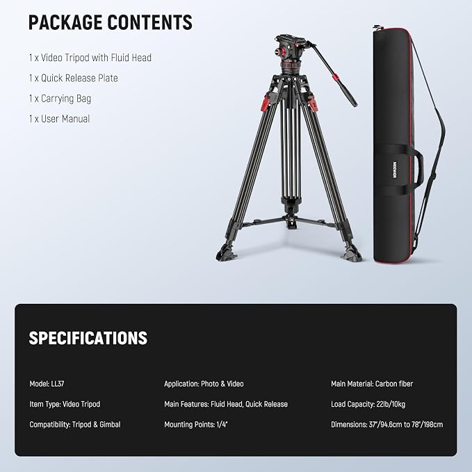 NEEWER 78" Video Camera Tripod Carbon Fiber