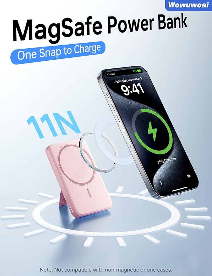 for Magsafe Portable Charger, 10000mAh Wireless Power Bank with Stand, USB C PD 20W Fast Charging Powerbank, Magnetic Battery Pack Compatible for iPhone 17/16/15/14/13/12 Series - Pink