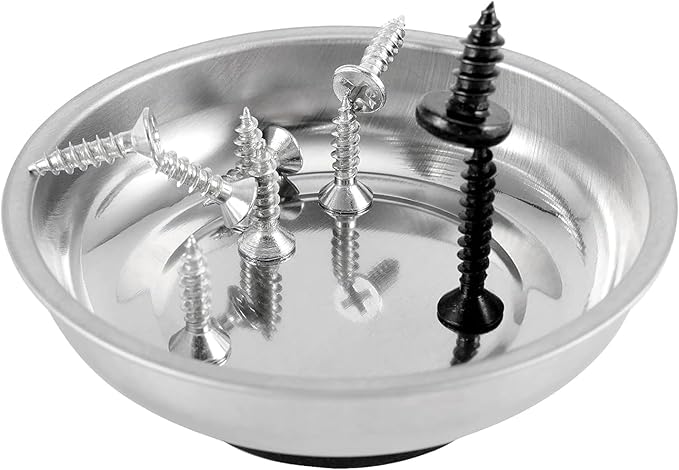 FUNSUEI 10 Packs 6 Inches Magnetic Tray, Stainless Steel Magnetic Bowl, Round Magnetic Parts Tray for Pins, Screws, Bolts, Nuts, Small Parts