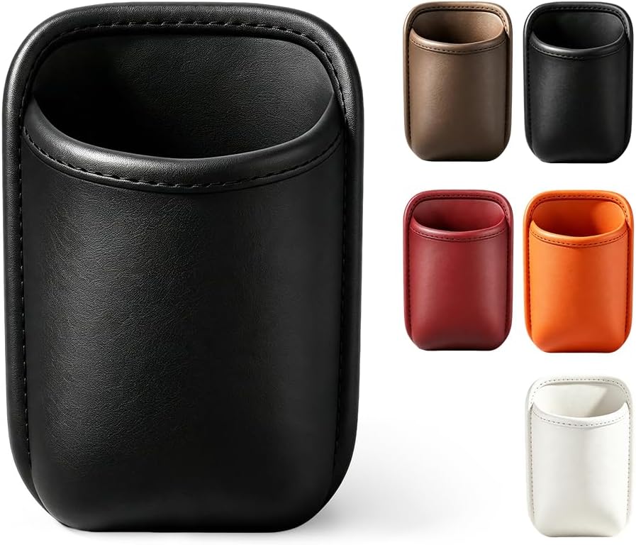 Leather Car Door Cup Holder Clip‑on Wide‑Mouth for Drinks & Phone，Black