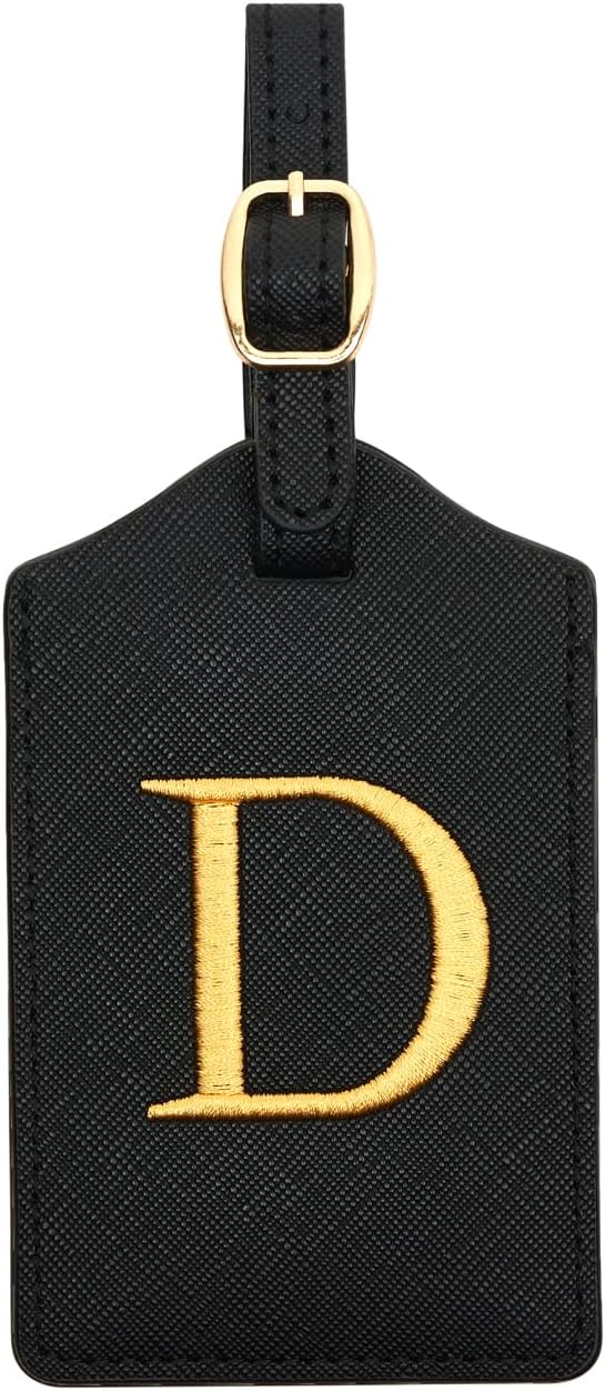 Luggage Tag PU Leather for Suitcase Baggage Handbag Travel Bag Label Suitcase Tag Suitcase Label Tag w. Name Card & Privacy Cover (D)