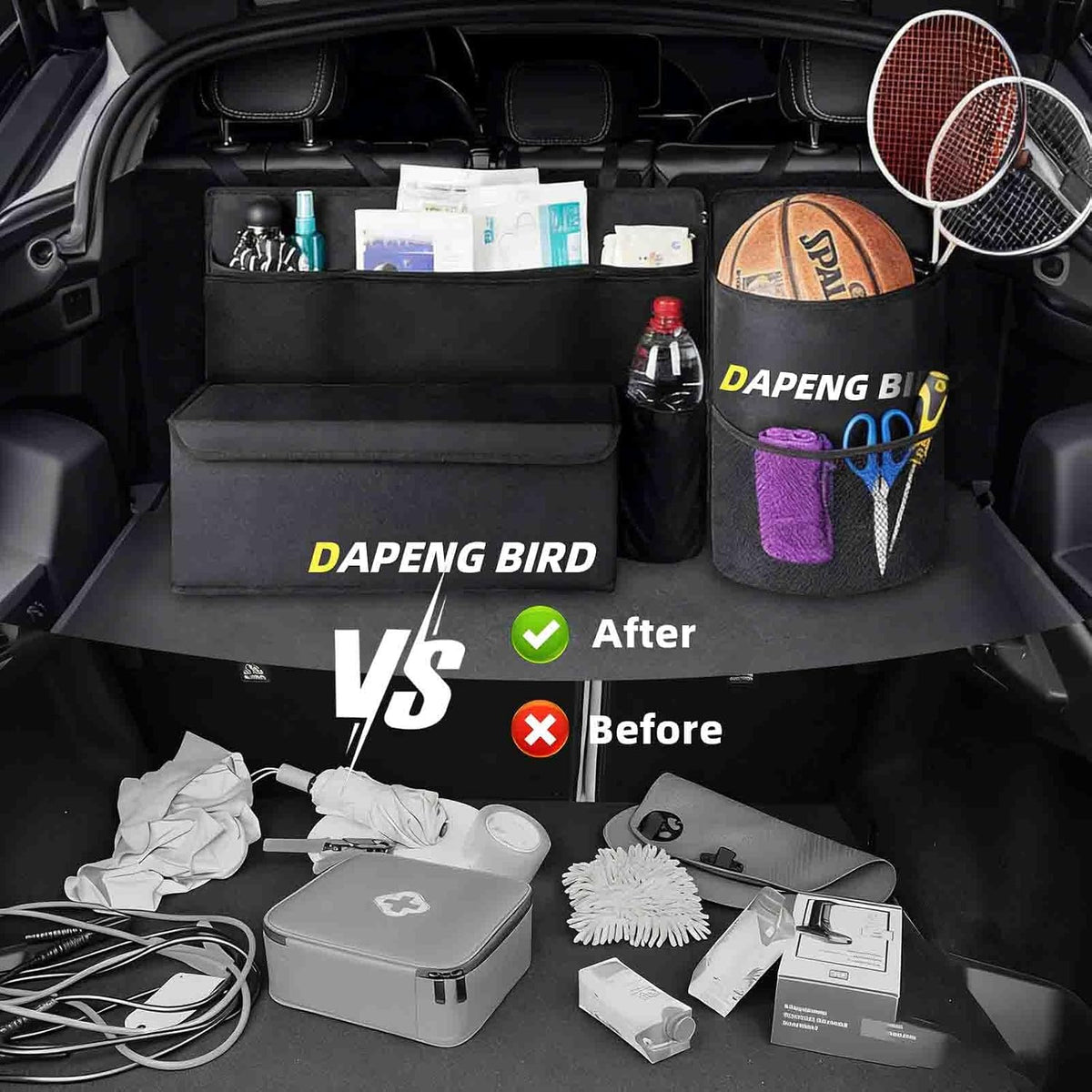 Deluxe Car Trunk Organizer For SUV, Backseat Hanging Large Storage With Collapsible And Multiple Pockets For Storage Car Trunk Storage Box Sturdy Space Saver Frees Trunk -Internal waterproofing