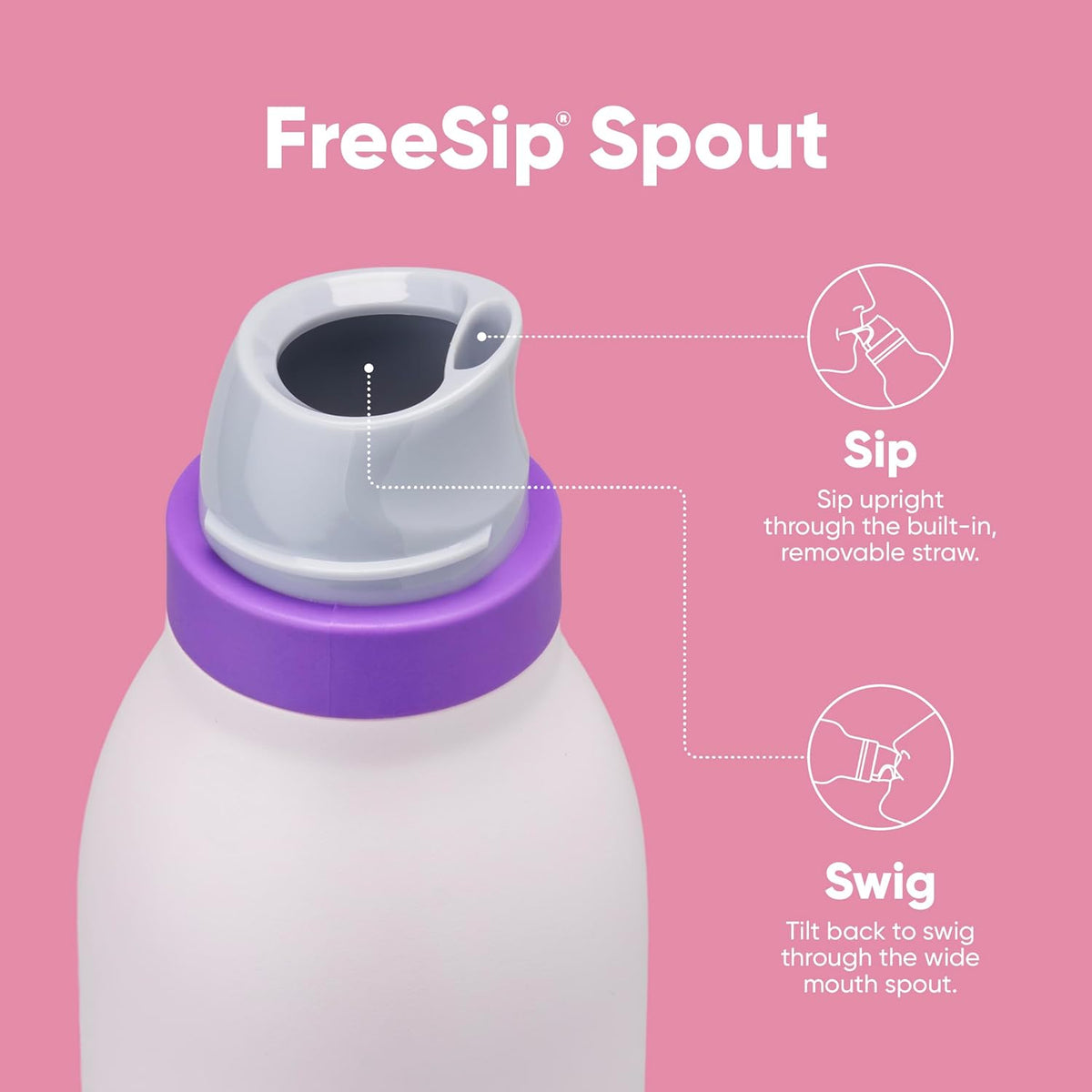 Owala FreeSip Twist Insulated Water Bottle - BPA-Free Stainless Steel with Straw, 24 oz, Pink/Purple