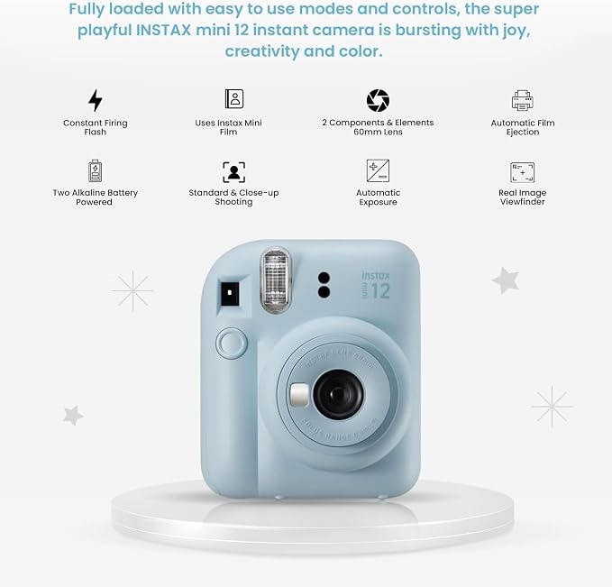 Fujifilm INSTAX MINI 12 Blue Bundle 2025, Pastel Blue)