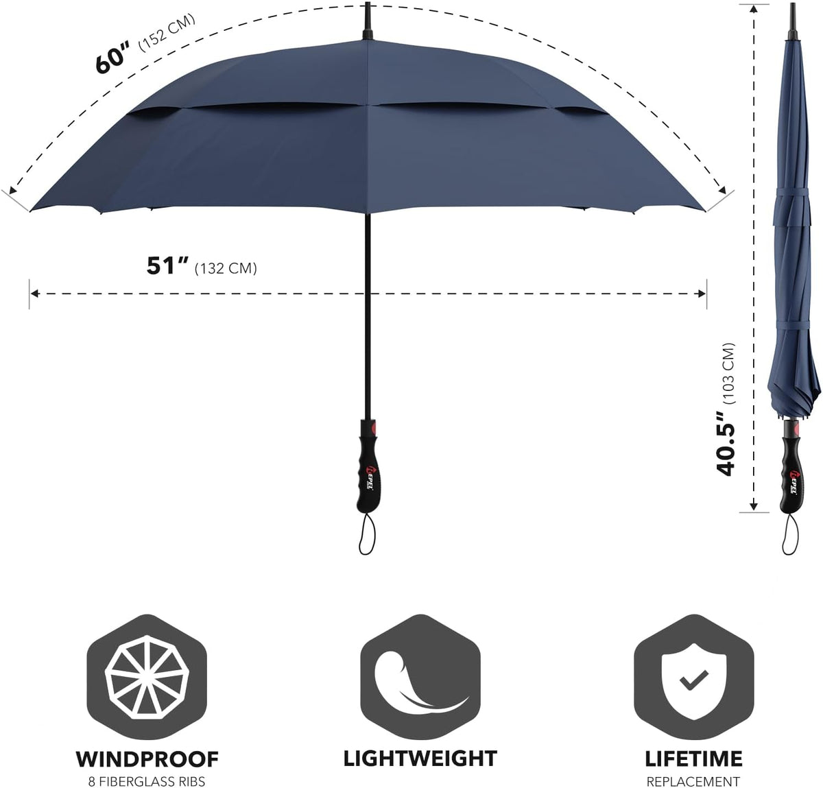 Repel Umbrella | Extra Large Windproof Golf Umbrella - 60" Wide Vented Canopy for 2 People
