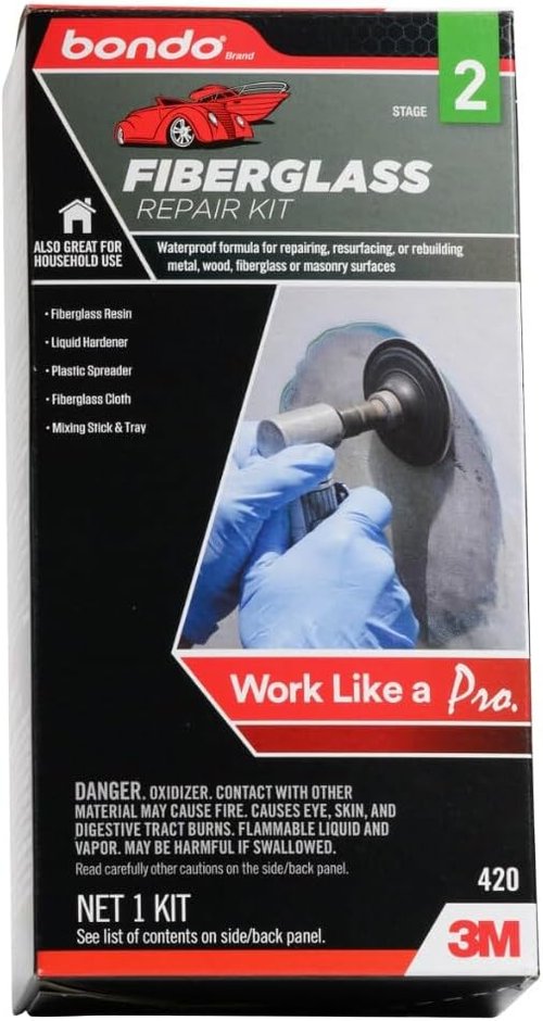 Fiberglass Resin Repair Kit - All-in-One 1/2 Pint Set with Resin, Hardener, Cloth & Tools for Automotive, Marine & Home Use