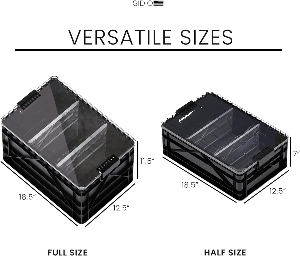 SIDIO Pro Pack, HD Stackable Storage Bins with Lids & Dividers, Black