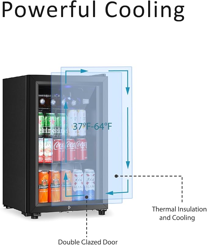 Saeoola Beverage Refrigerator, 2.3Cu.ft Mini Fridge with Double Glass Door, Cooler for Soda, Beer or Wine for Home, Office or Bar with Adjustable Removable Shelves (Black)