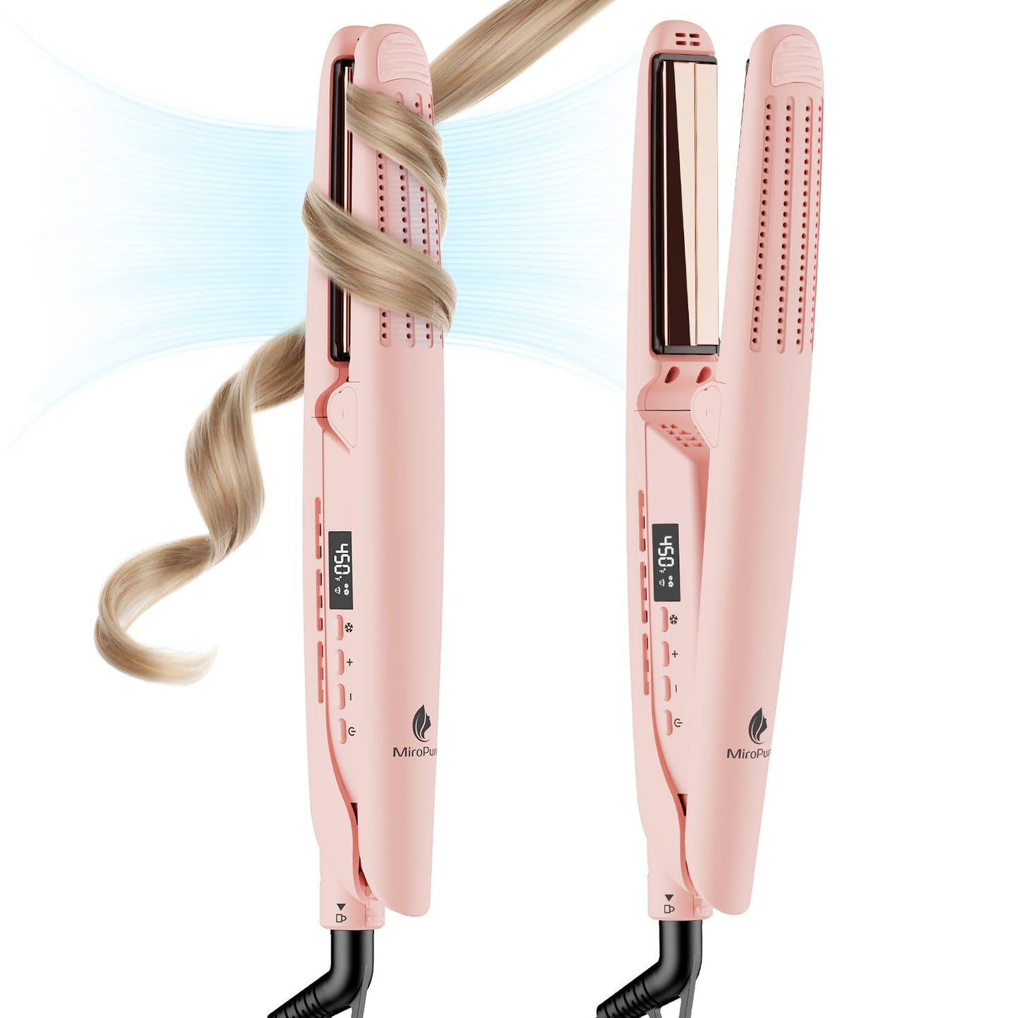 Miropure 360 Airflow Styler Curling Iron, Titanium Flat Iron Hair Straightener And Curler 2 In 1, Professional Curing Wand With