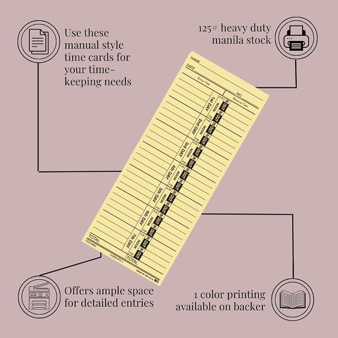 Time Clock Cards Front Load Manual Time Cards