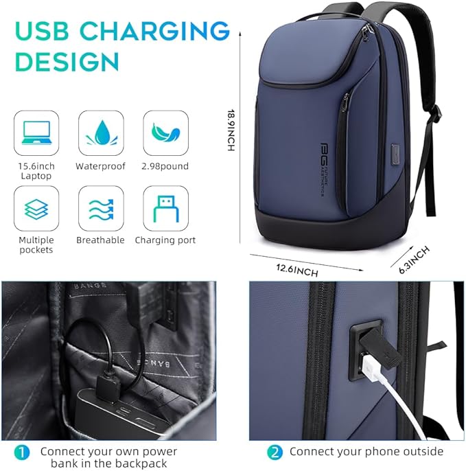 BANGE Business Smart Backpack Waterproof fit 15.6 Inch Laptop Backpack