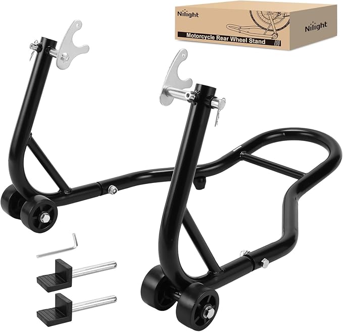 Nilight Universal Motorcycle Rear Wheel Stand Lift 850lbs with U + L Fork for Suzuki Yamaha Honda Kawasaki, Black