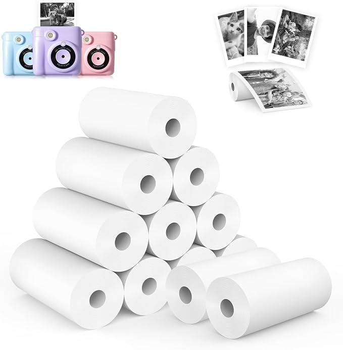 12 Rolls Kids Camera Instant Print Refill Paper Set, Phetium HD Printing
